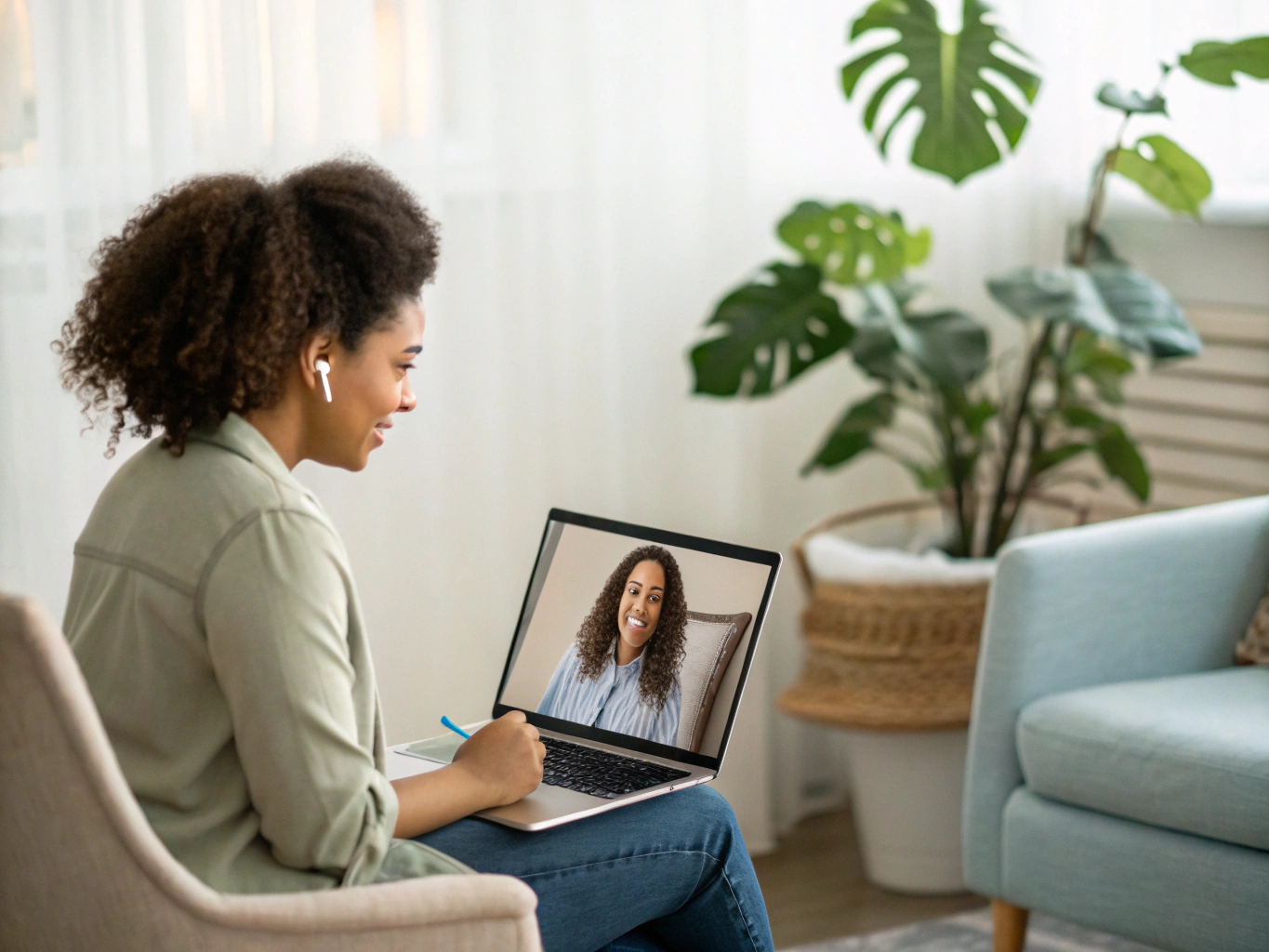 Behavioral health therapist conducting online session