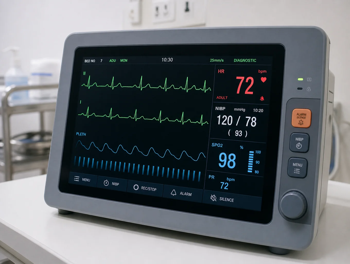 Clinical cardiac telemetry monitoring interface with active waveforms