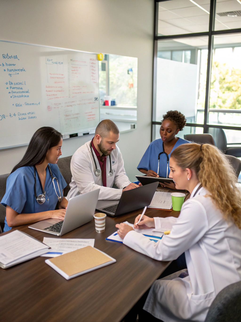 Editorial healthcare consulting session with strategic planners