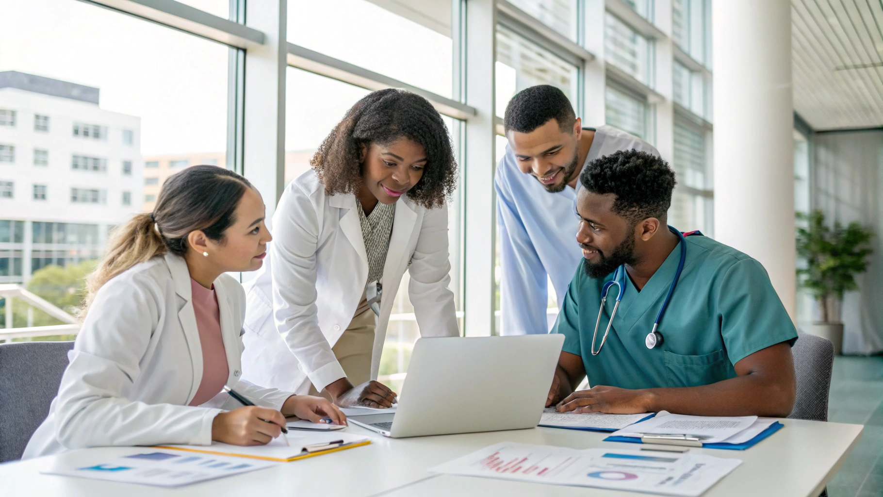 StratiHealth healthcare consultants reviewing operational performance data