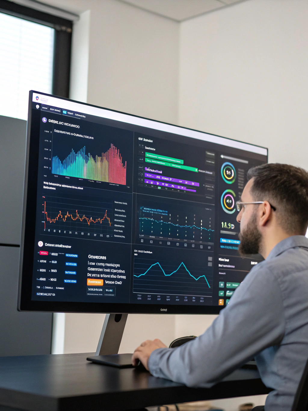 Interim COO analyzing real-time healthcare analytics dashboards