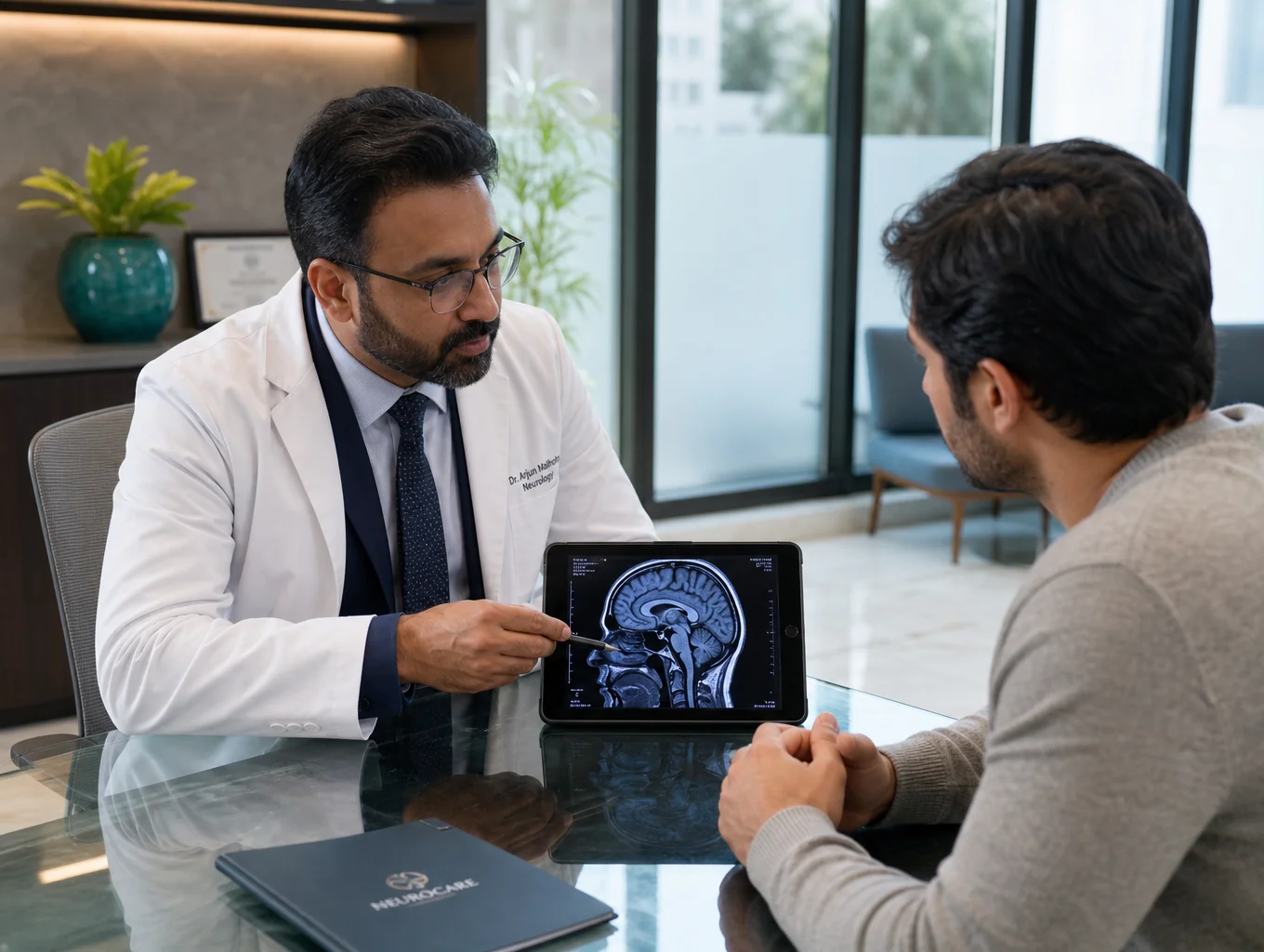 Neurologist reviewing neurological diagnostic scans