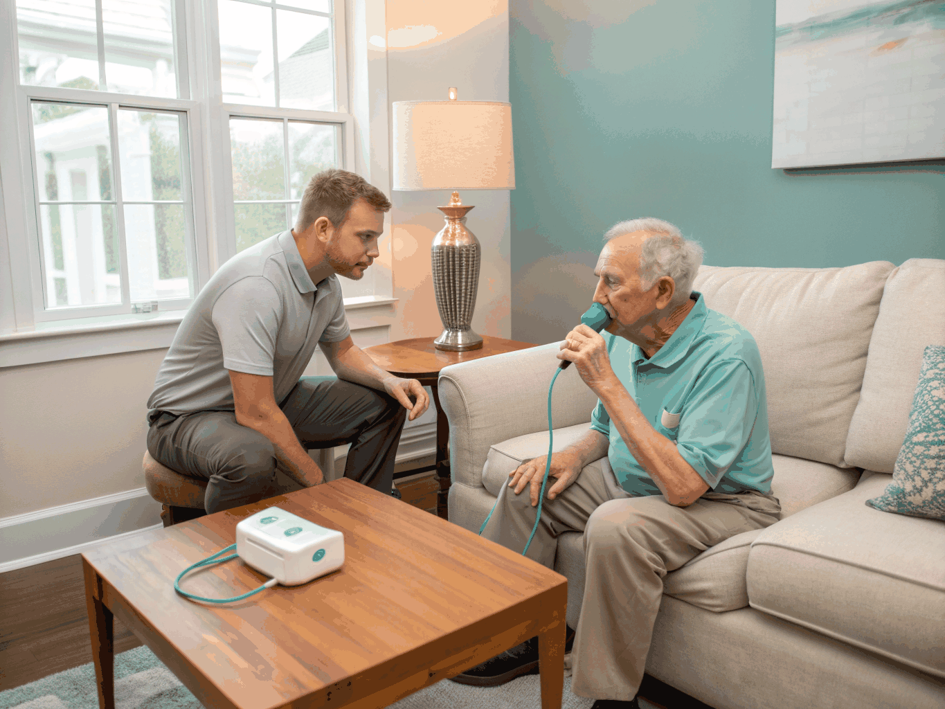 Medical professional examining pulmonary health and respiratory equipment