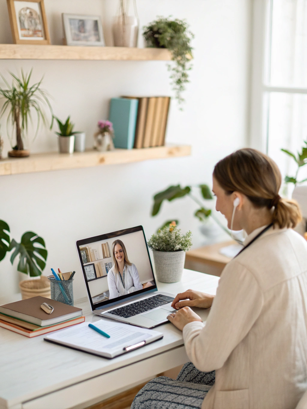 Behavioral health clinician delivering a telehealth session